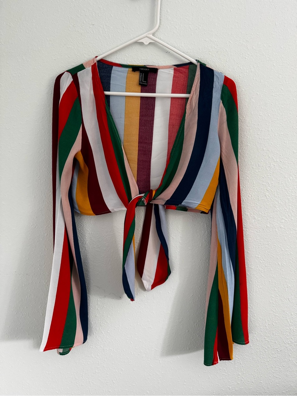 Forever 21 Multi-Color Striped Tie-Front Crop Top